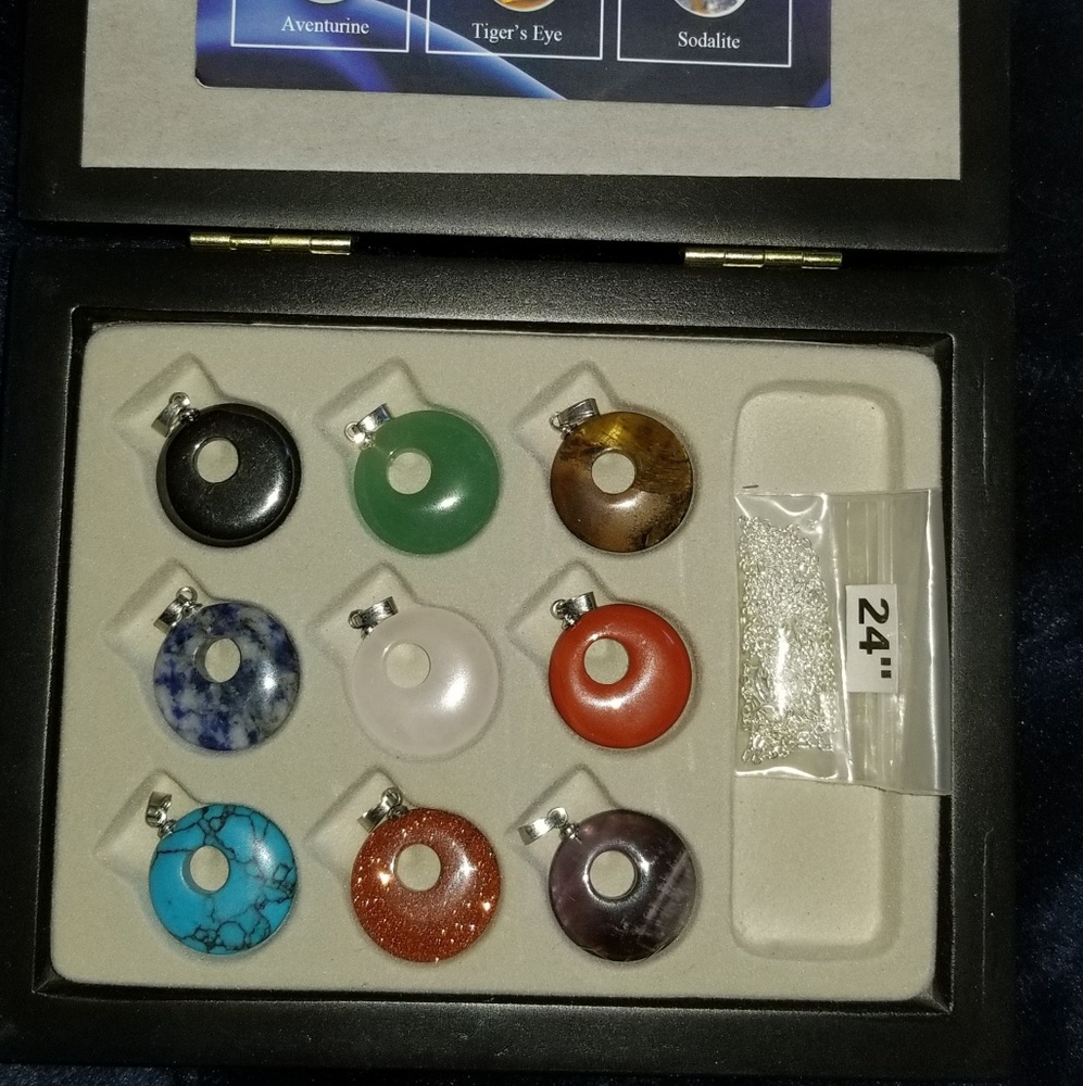 New 9 Gemstones With 24" Chain With Box Set - image 1